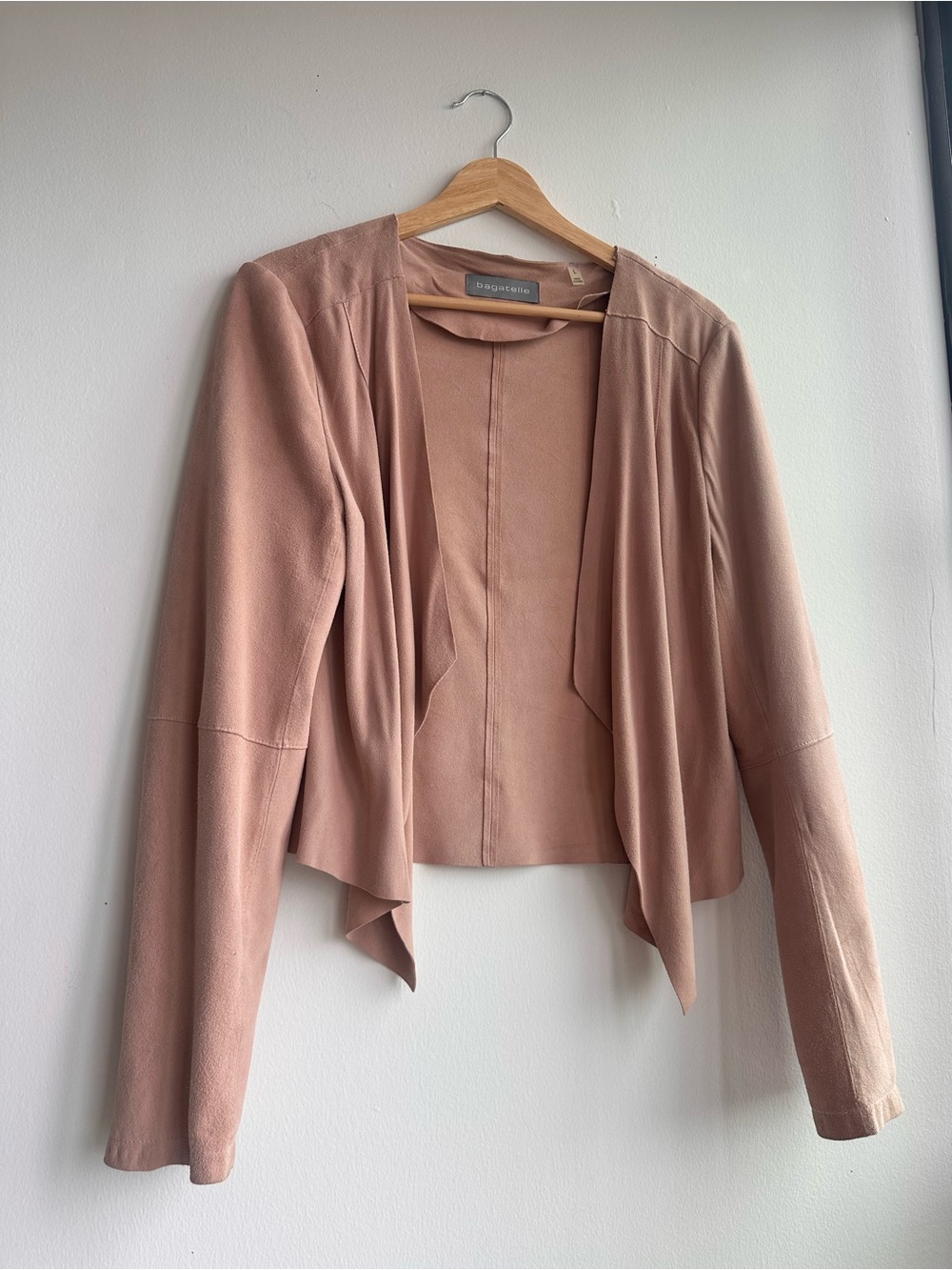 Genuine Leather Blush Pink Draped Open Front Jacket